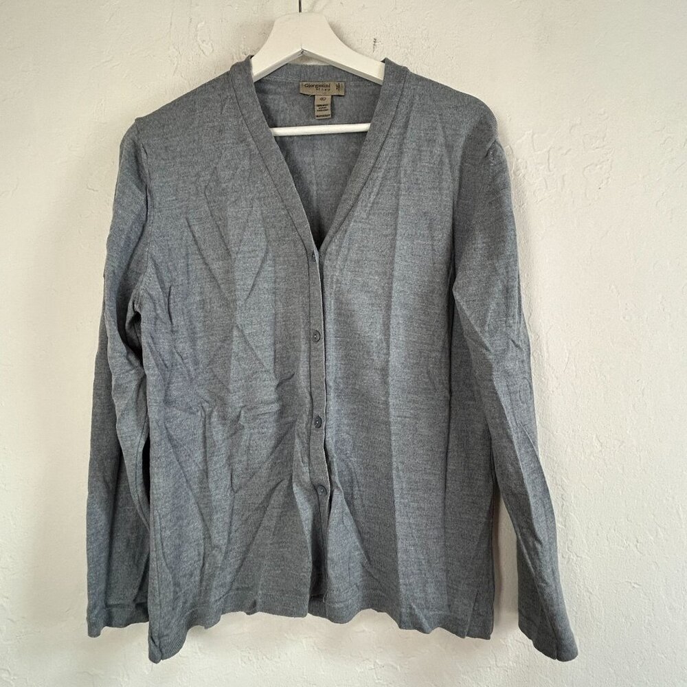 Giorgiolini of Italy Women’s XL Cardigan Sweater Gray Merino Wool Button Front